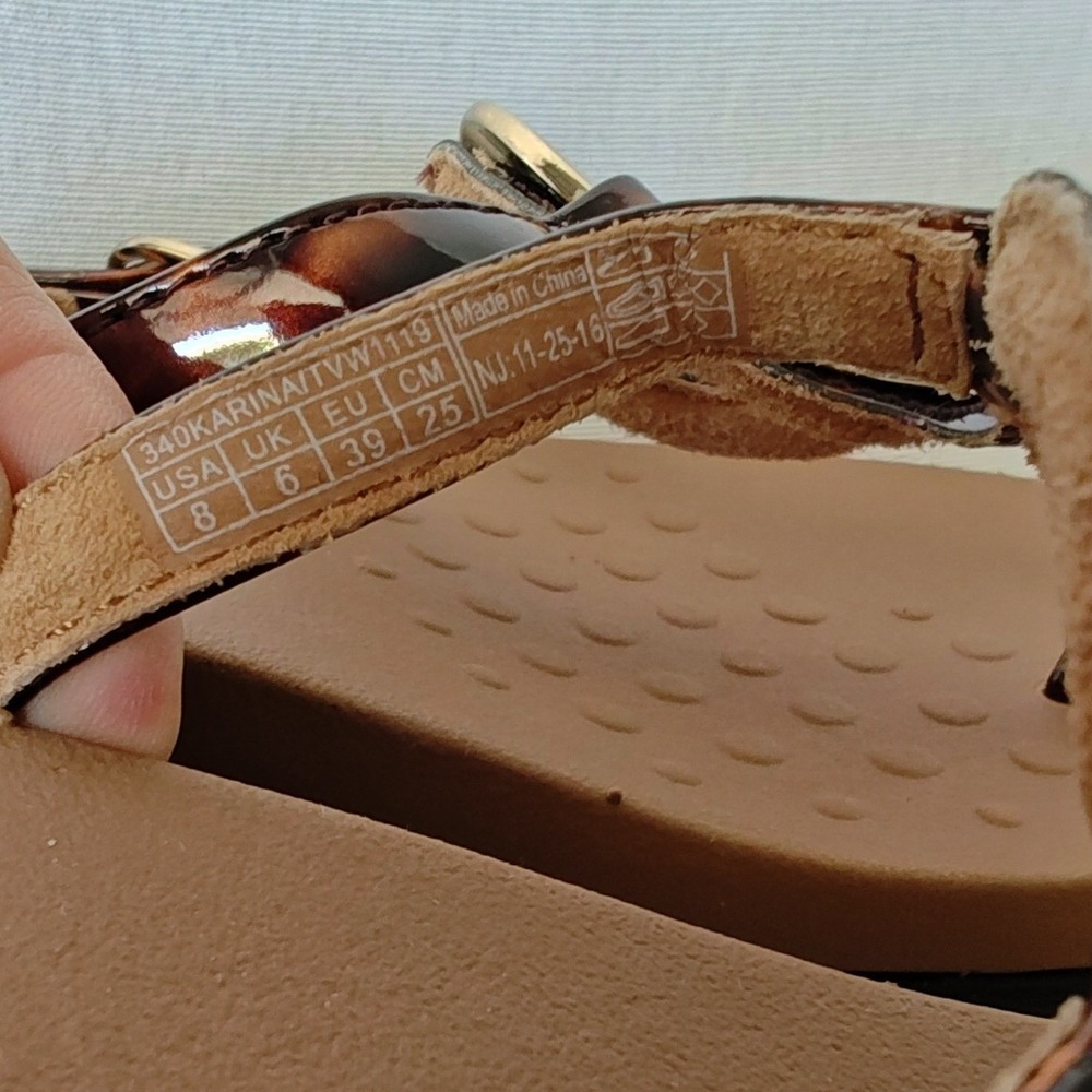 Vionic Karina Sandals Brown Tortoise Print Gold Ring Thong Flip Flop Orthotics 8 - Picture 6 of 8